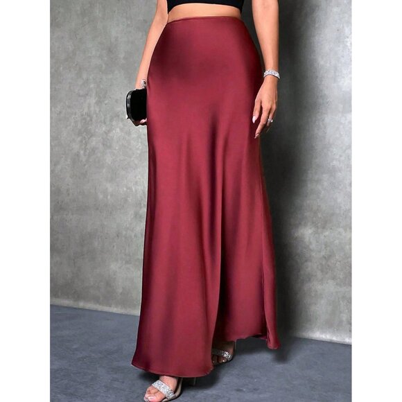 Satin maxi skirt long minimalist luxe classy black - Picture 5 of 8